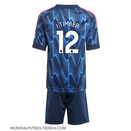 Camiseta Arsenal Jurrien Timber #12 Segunda Equipación Replica 2025-26 para niños mangas cortas (+ Pantalones cortos)
